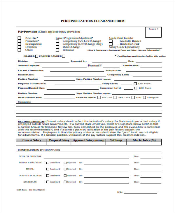 employee personnel action clearance form