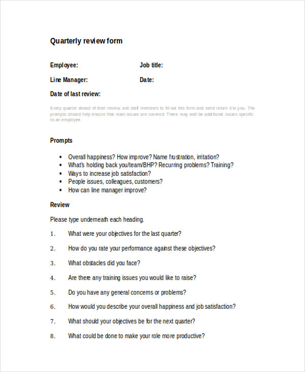 employee quarterly review form