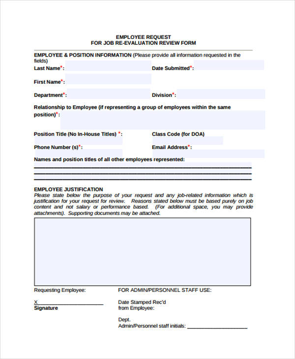 employee request job re evaluation review form