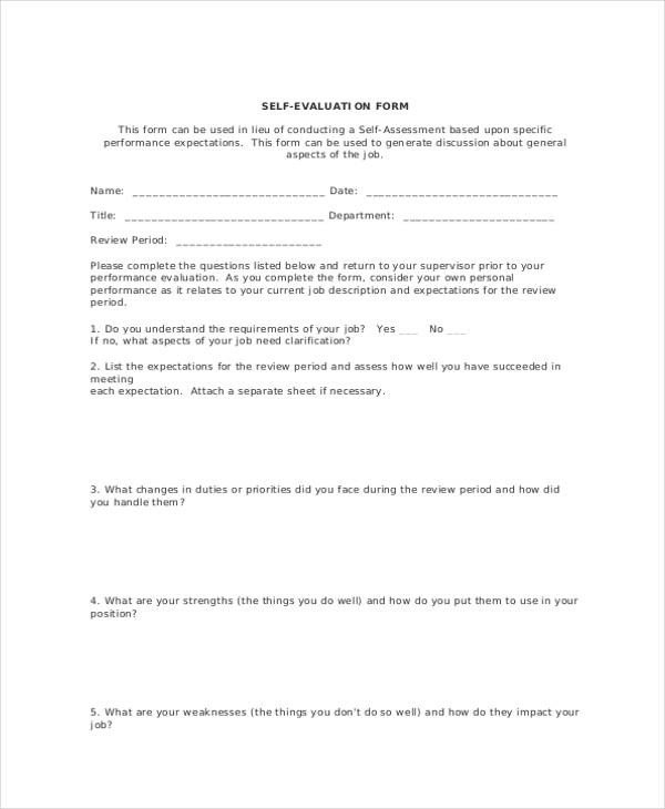 employee self evaluation review form