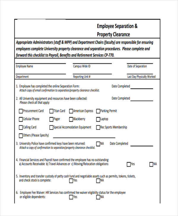 Free 19 Employee Clearance Forms In Pdf Ms Word Excel 5721