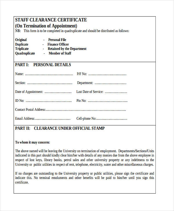 Free 19 Employee Clearance Forms In Pdf Ms Word Excel 6972