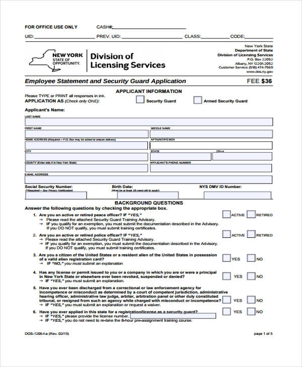employee statement security application form