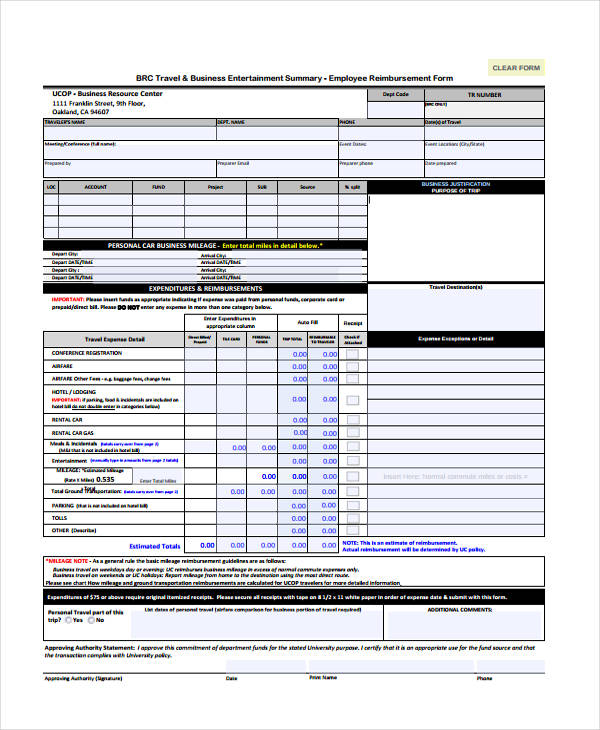 employee travel expense report form1