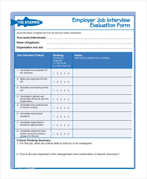 employer job interview evaluation form