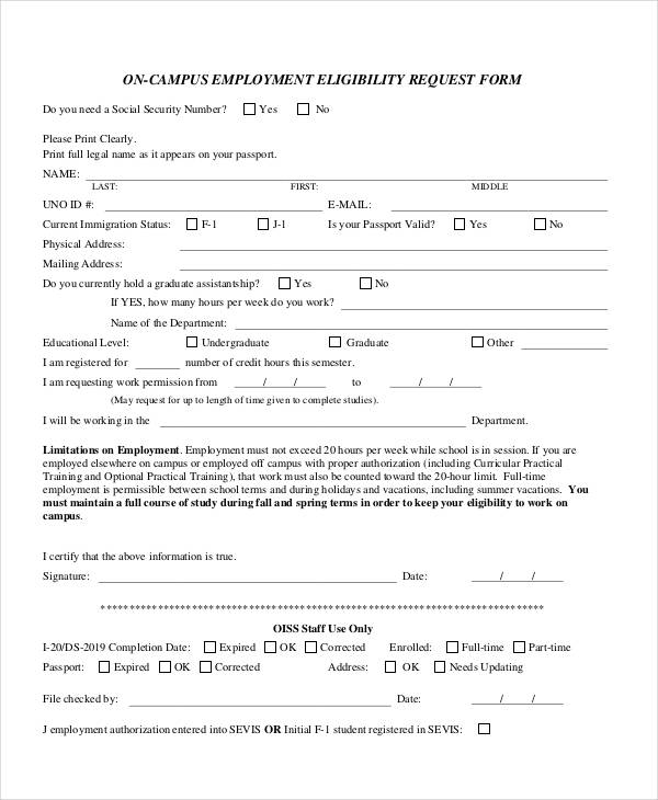 Free 9 Employment Eligibility Forms In Pdf Ms Word 3042