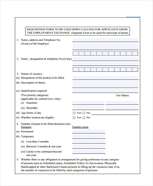 employment exchange requisition form1