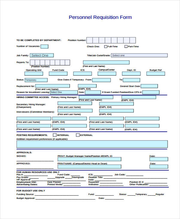 employment personnel requisition form