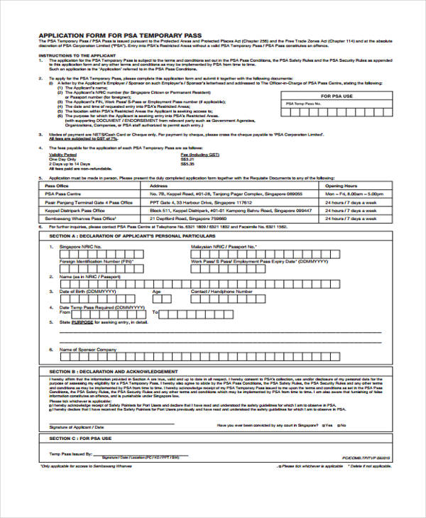 employment temporary pass application form