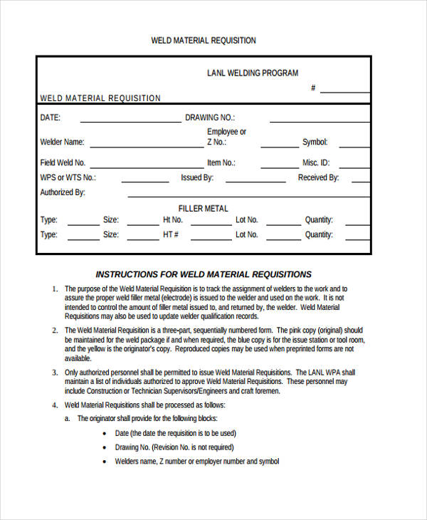 engineering material requisition form