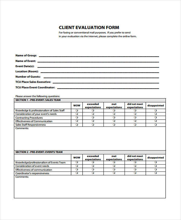 event client evaluation form