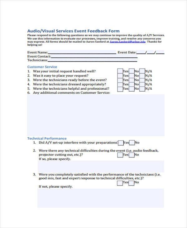 event customer feedback form