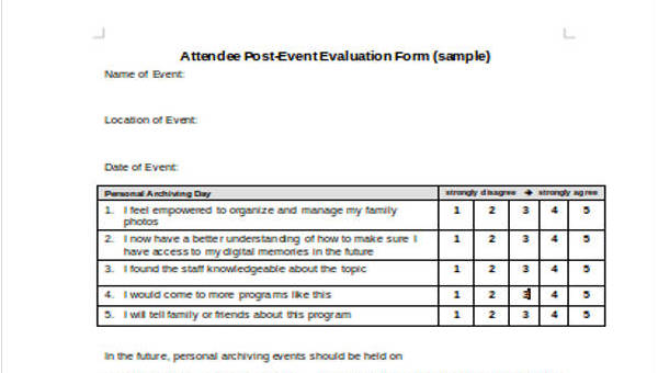 event evaluation form templates