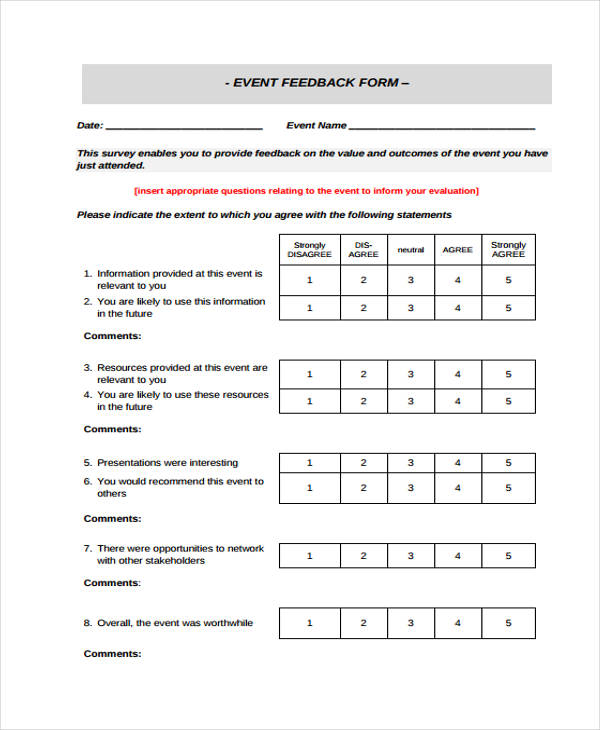 event feedback form sample