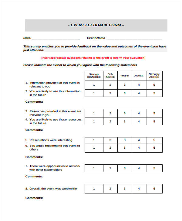 Event Feedback Form Template Word