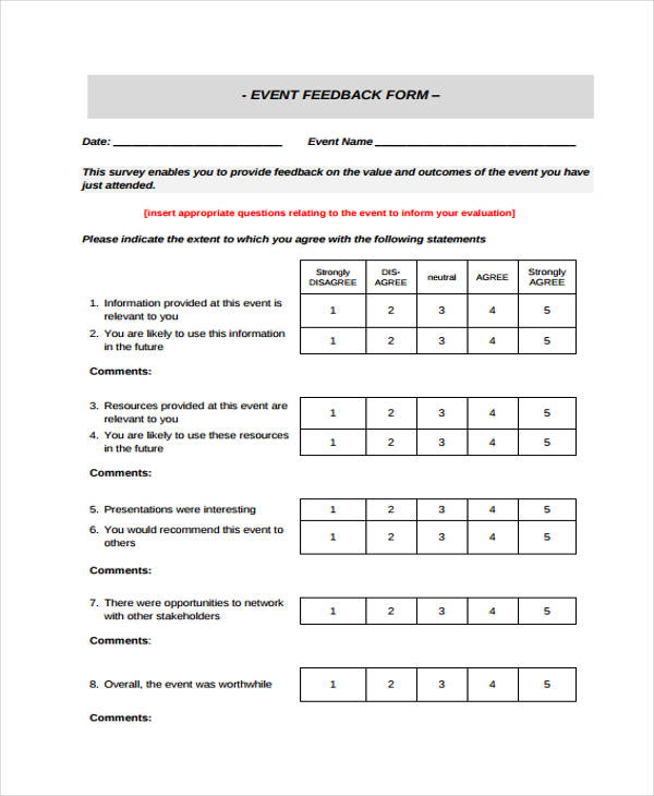 event feedback participant evaluation form