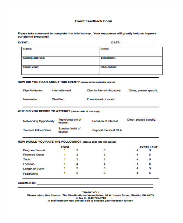 event feedback satisfaction survey form