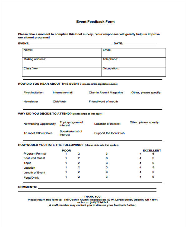 FREE 18 Sample Event Feedback Forms In PDF MS Word Excel