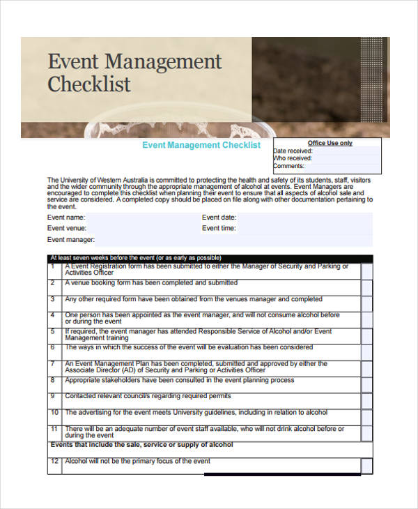 event management evaluation checklist form
