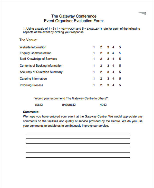 event organiser evaluation form