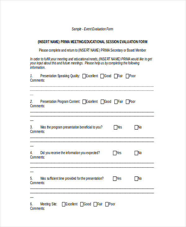 event program participant evaluation form