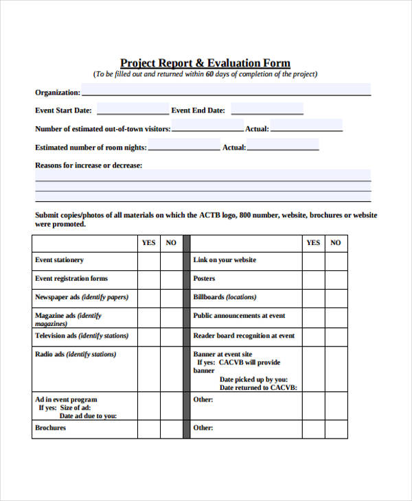 event project report evaluation form