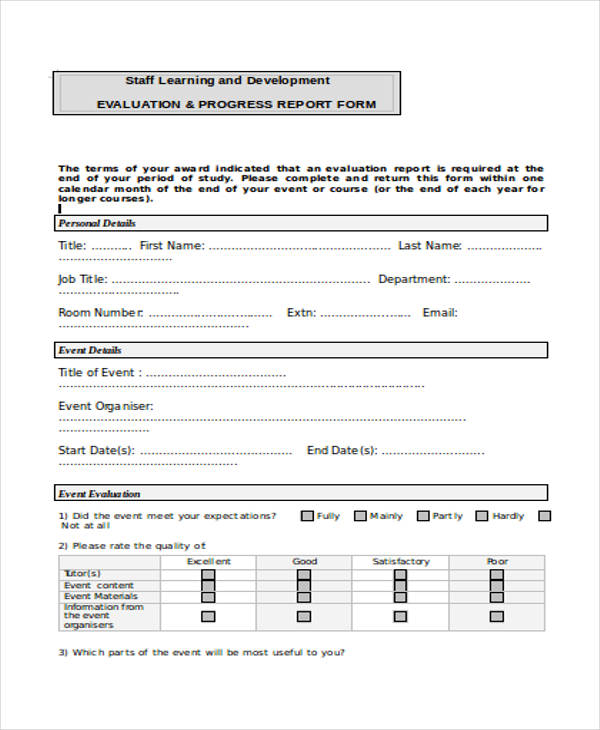event staff development course evaluation form