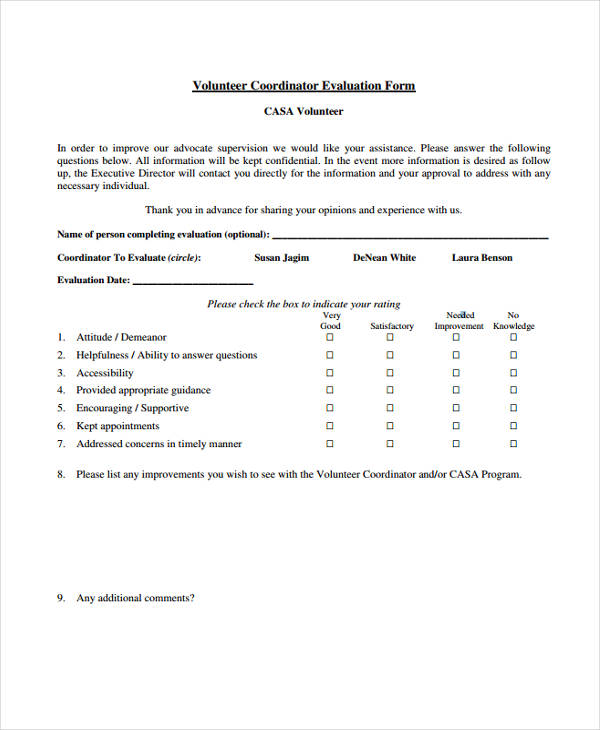event volunteer coordinator evaluation form