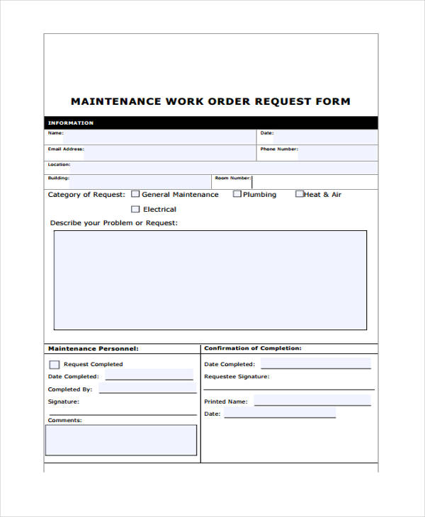 Maintenance Work Order Form Free Printables Printable Forms Free Online