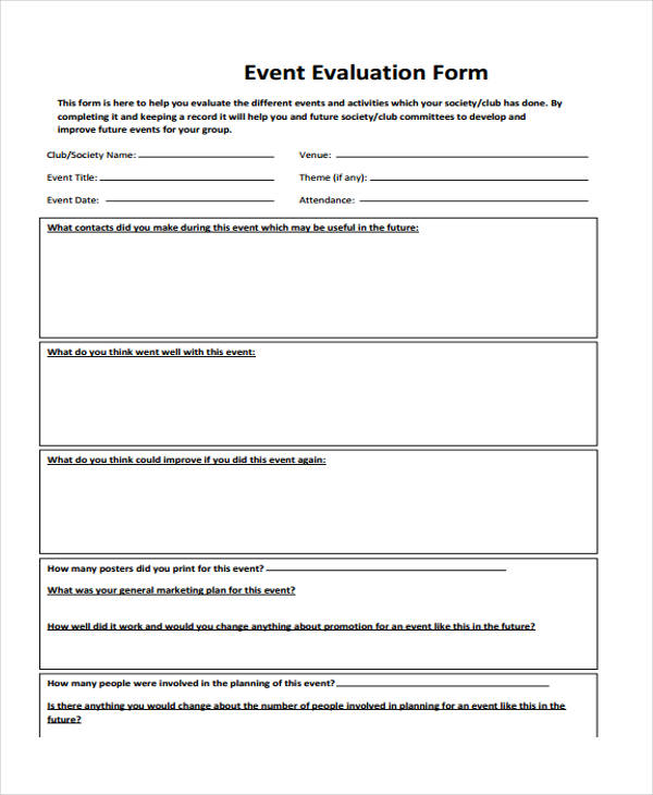 FREE 33 Event Evaluation Forms In PDF Excel MS Word