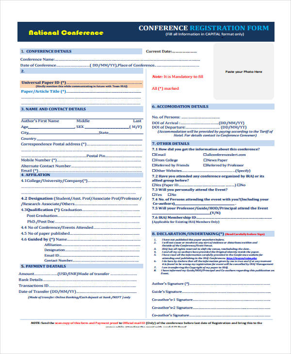 example national conference registration form
