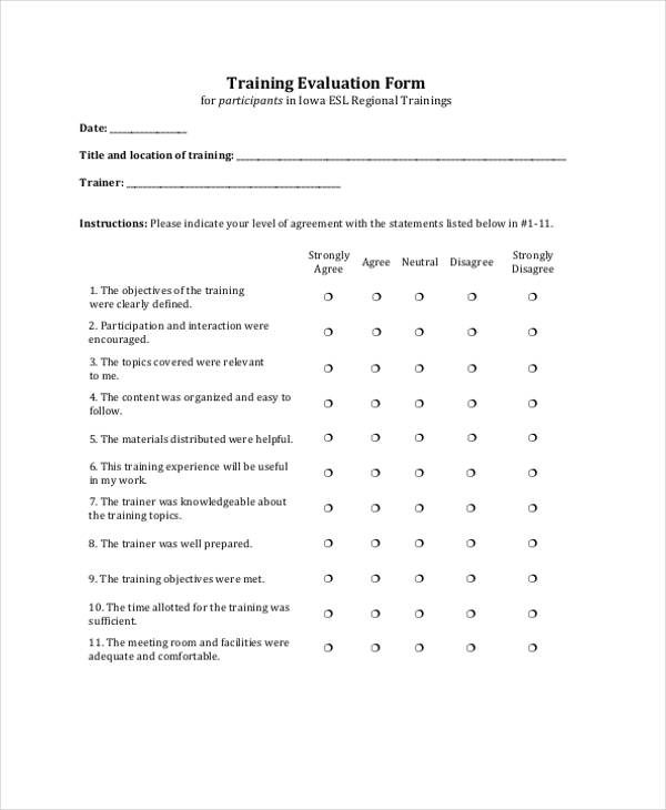 example training event evaluation form