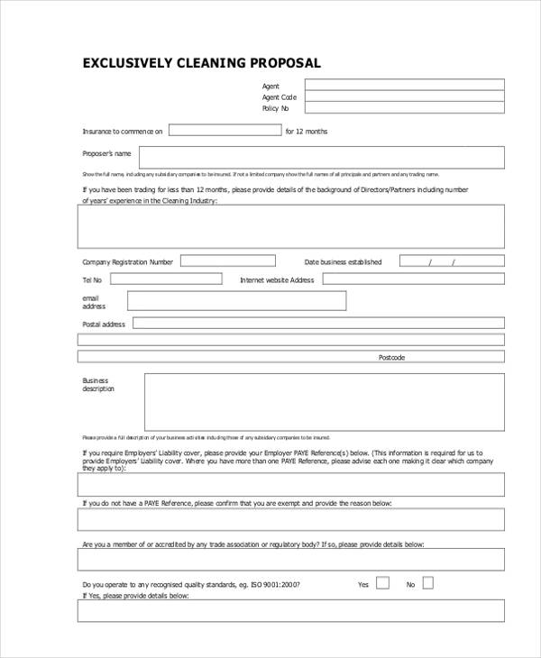 exclusively cleaning proposal form