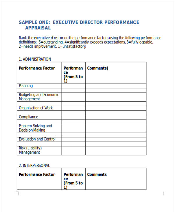 Senior Management Performance Review Template