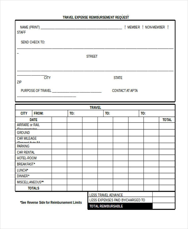expense report reimbursement request form