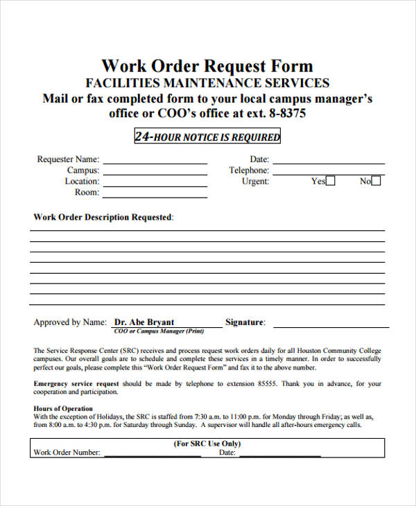facilities maintenance work order form