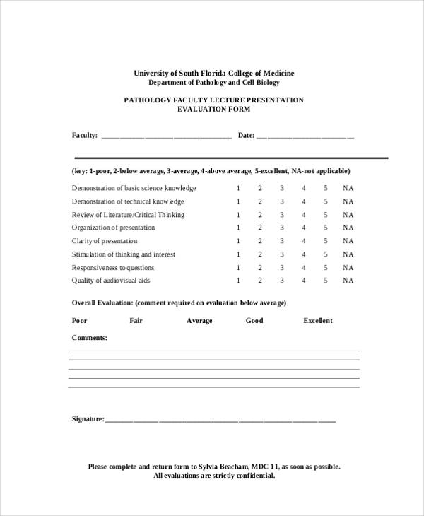 faculty lecture presentation evaluation form