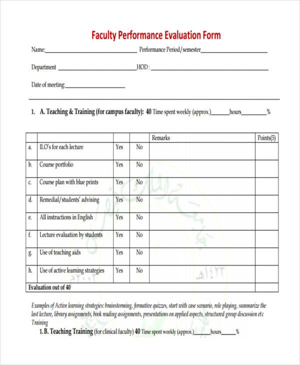 faculty performance presentation evaluation