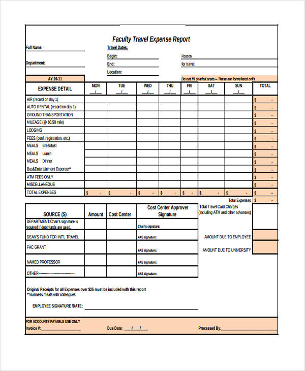 faculty travel expense report form