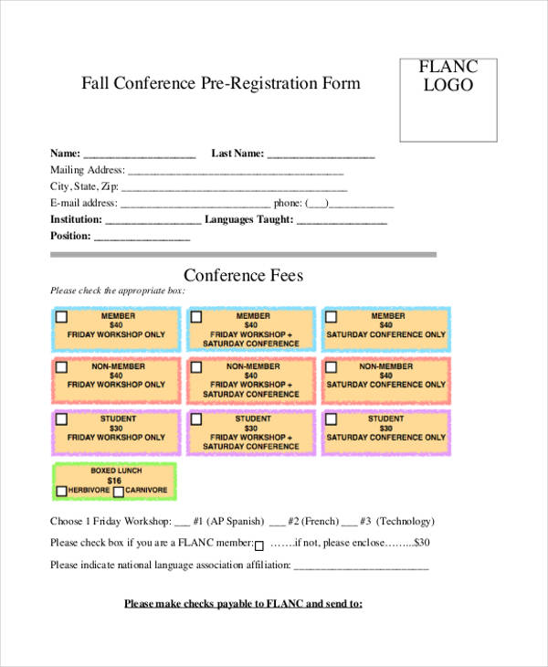 fall conference pre registration form