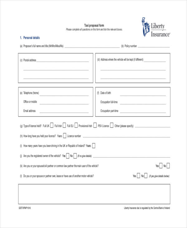 fallible commercial taxi proposal form
