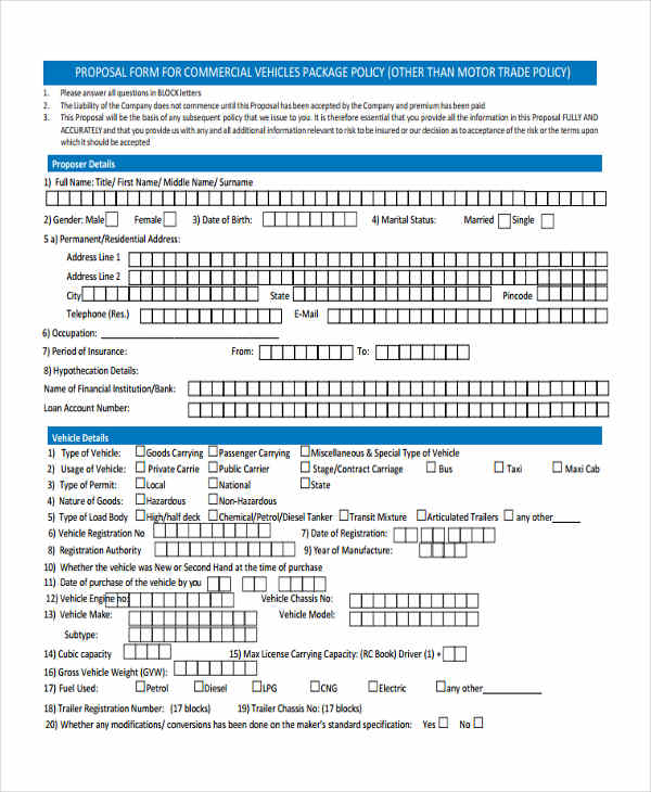 fallible commercial taxi proposal form1