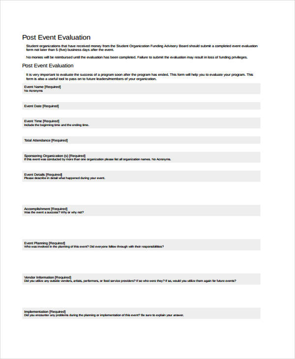fallible post event evaluation form