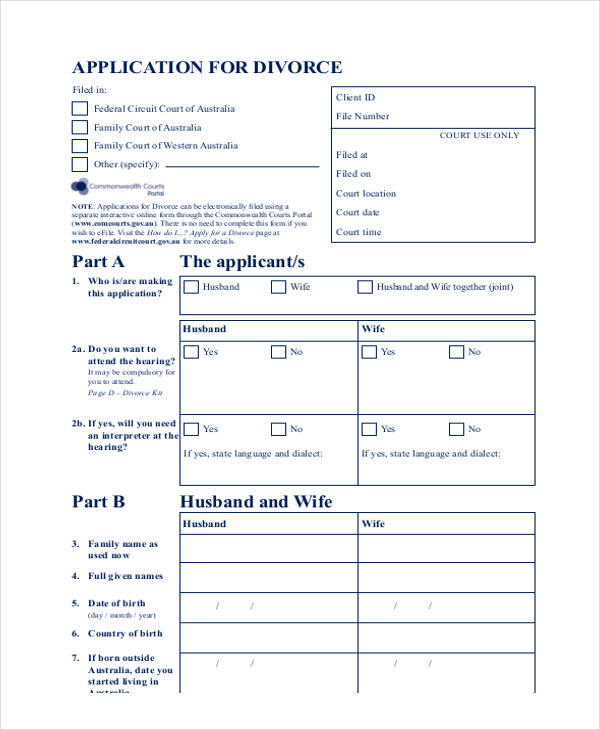 free 5 sample divorce application forms in pdf ms word