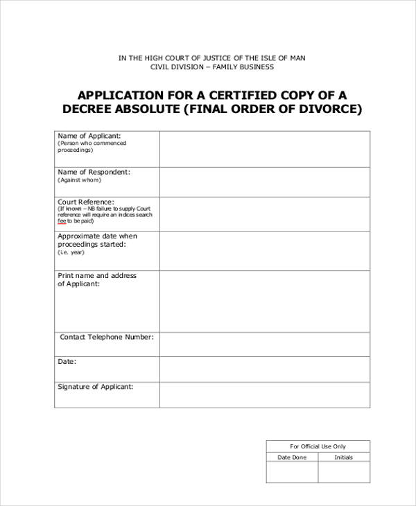 final order divorce application form