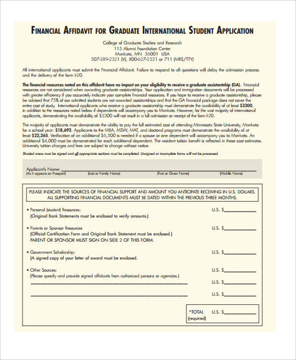 financial student affidavit form