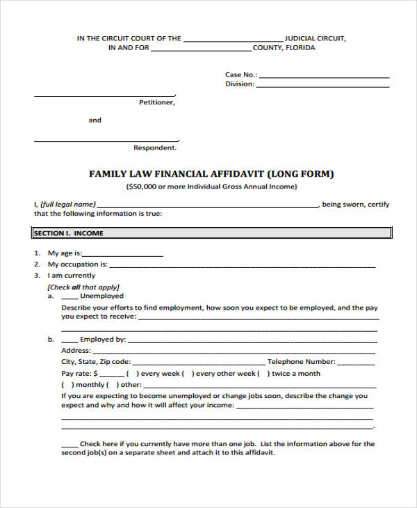 first time affidavit support form