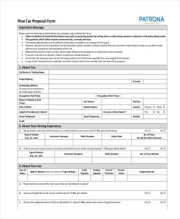 flexi car proposal form