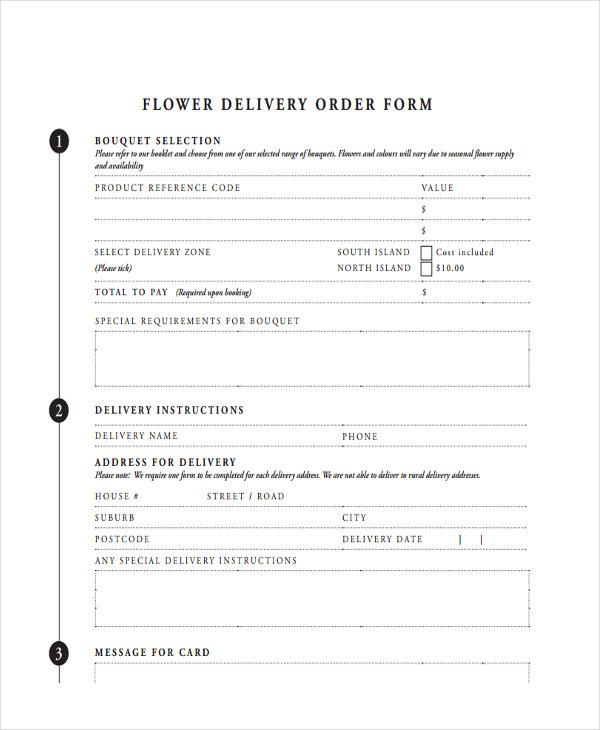flower delivery order form