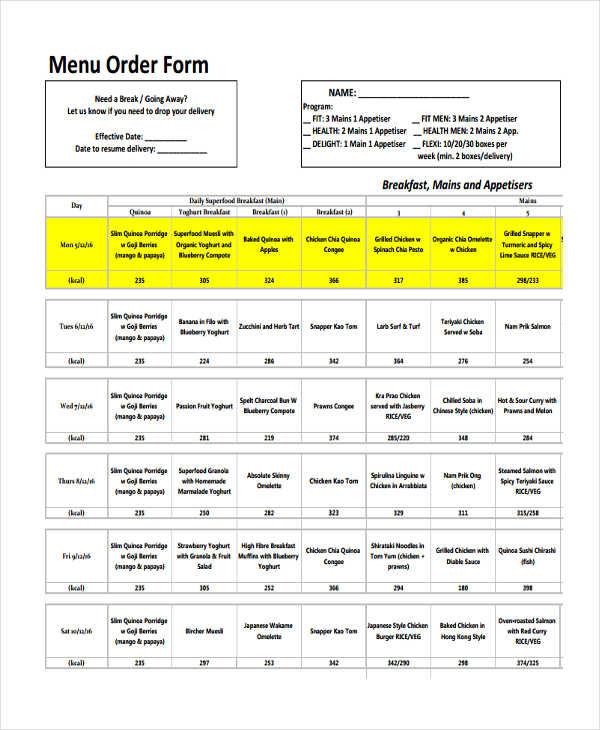 FREE 9+ Food Order Forms in PDF | Excel | MS Word
